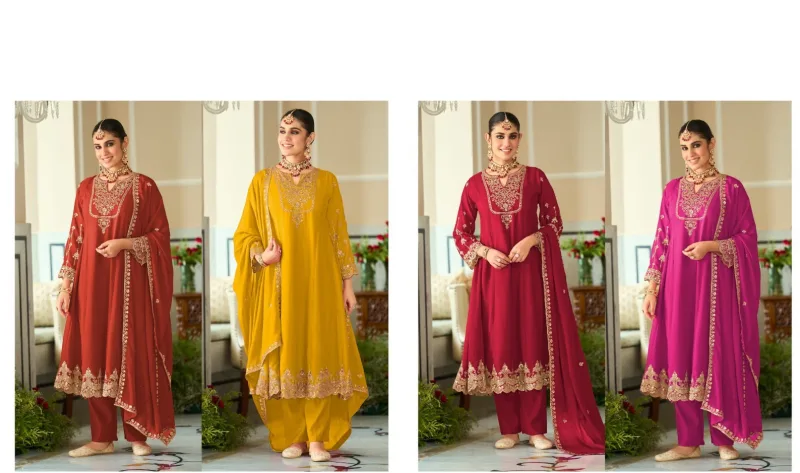 D 9827 By Zaveri Chinon Embroidery Readymade Suits